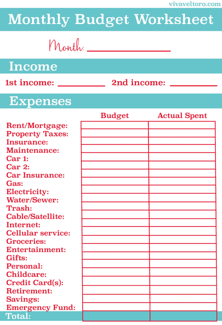 Simple Budget Worksheets