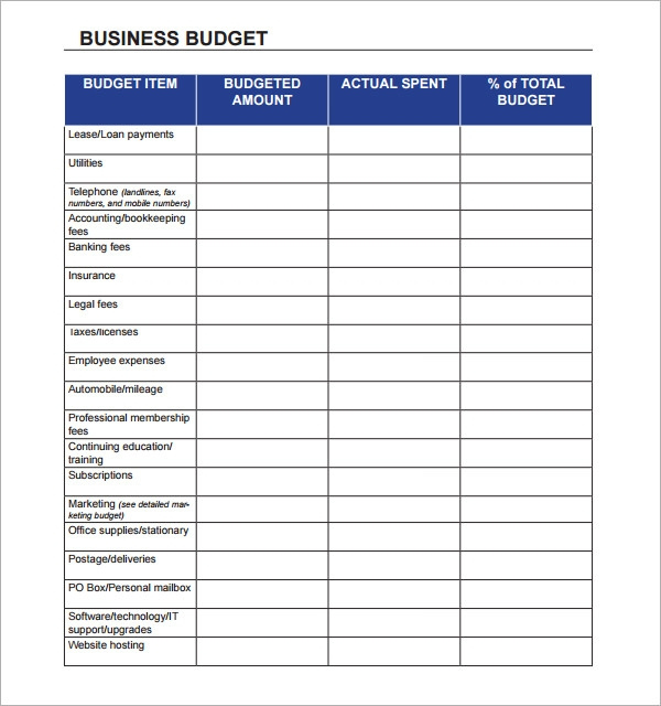 10 Sample Business Budget Templates Sample Templates