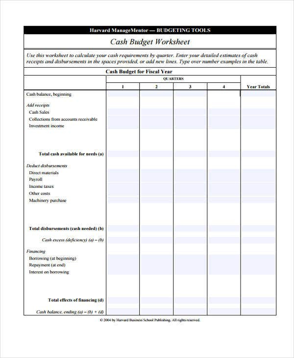 11 Cash Budget Templates Free Sample Example Format Download Free 