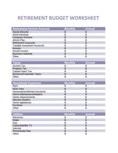 Fidelity Retirement Budget Worksheet