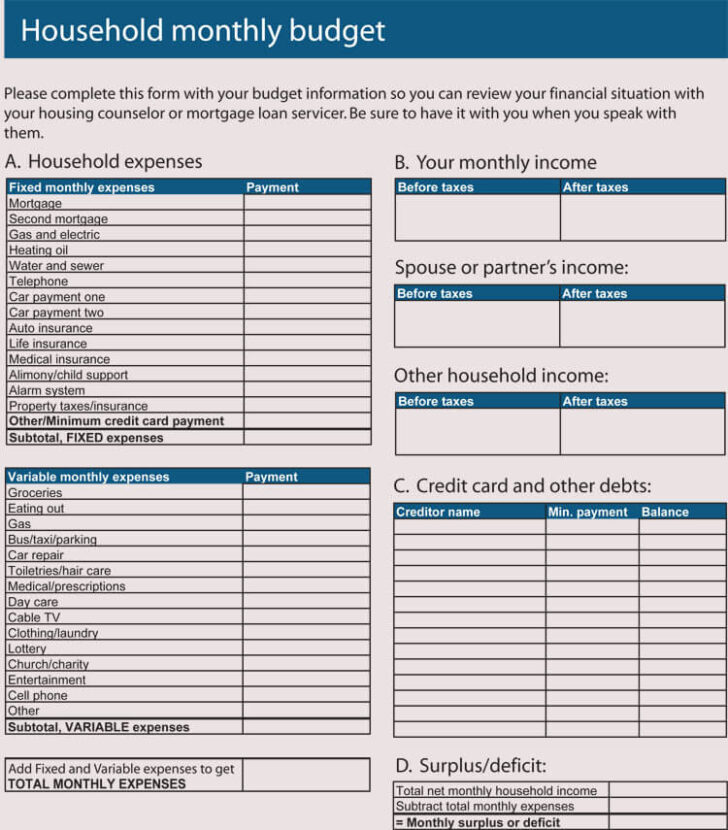 excel format household budget worksheets