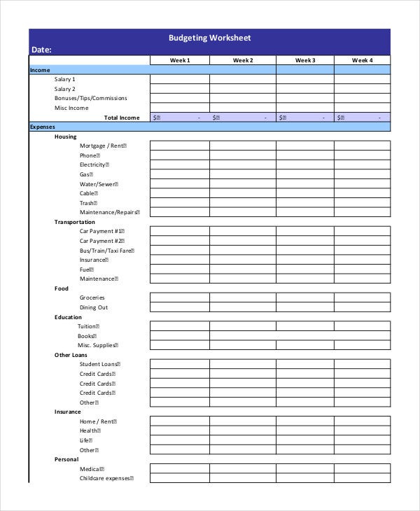 17 Printable Budget Worksheet Templates Word PDF Excel Free 