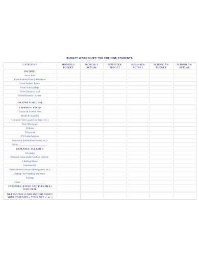 Budgeting Worksheets For Students Pdf