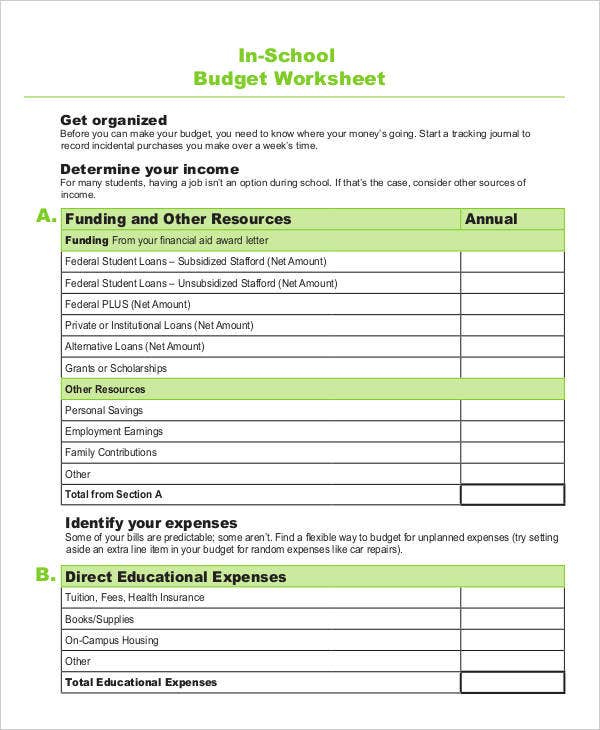 School Budget Planning Worksheet