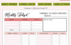 All in One Printable Monthly Budget Sheet Income Variable Vs Etsy