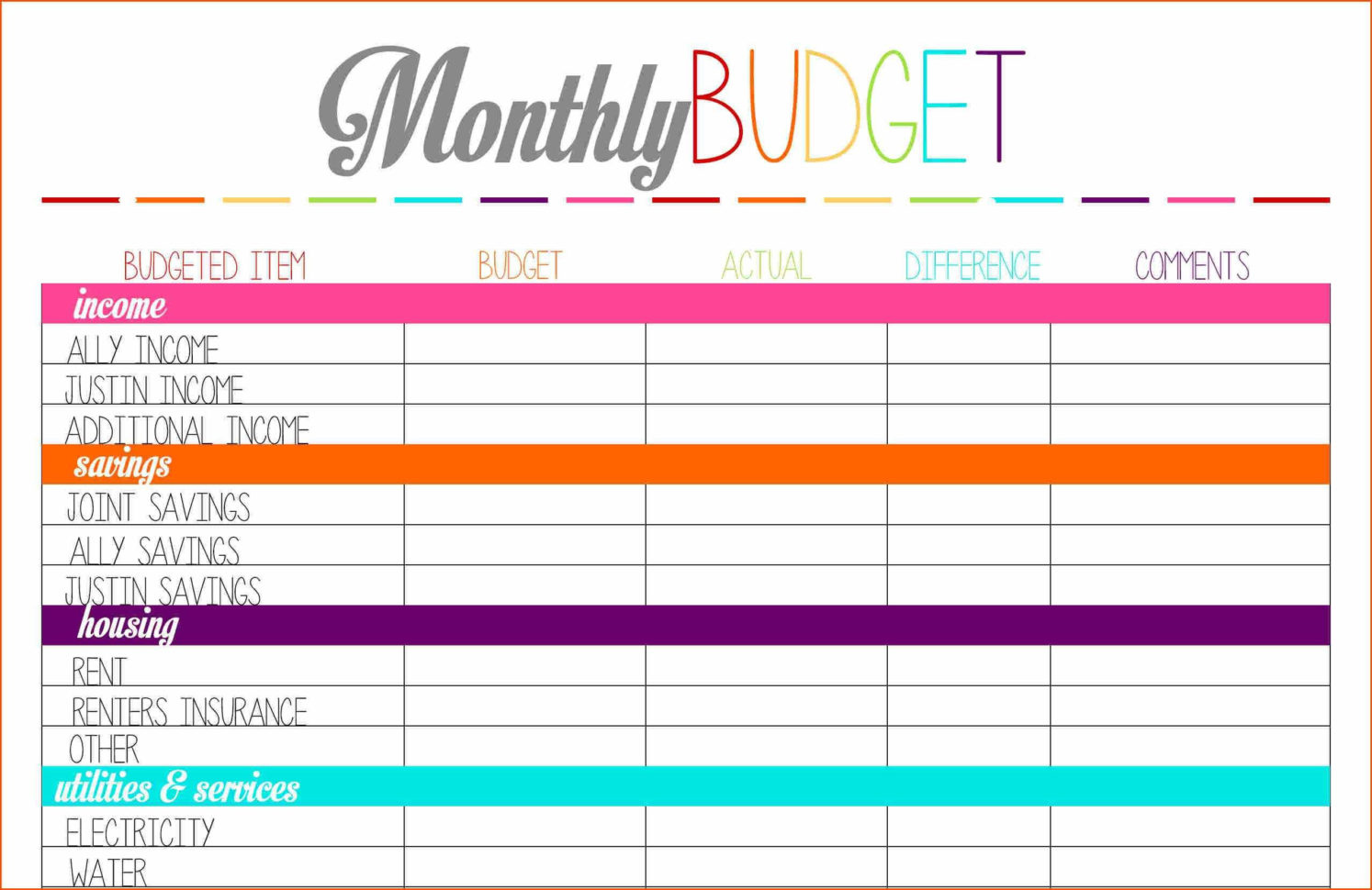 Basic Budget Worksheet For Young Adults Db excel