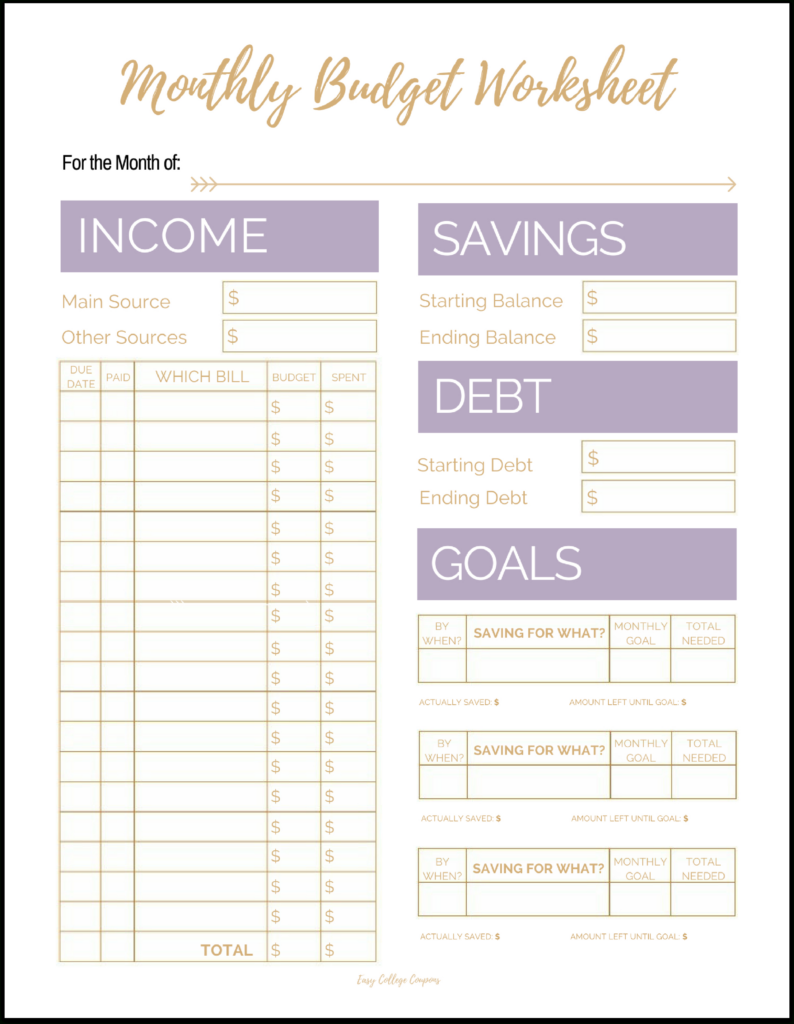 Blank Printable Monthly Budget Worksheet | Budgeting Worksheets