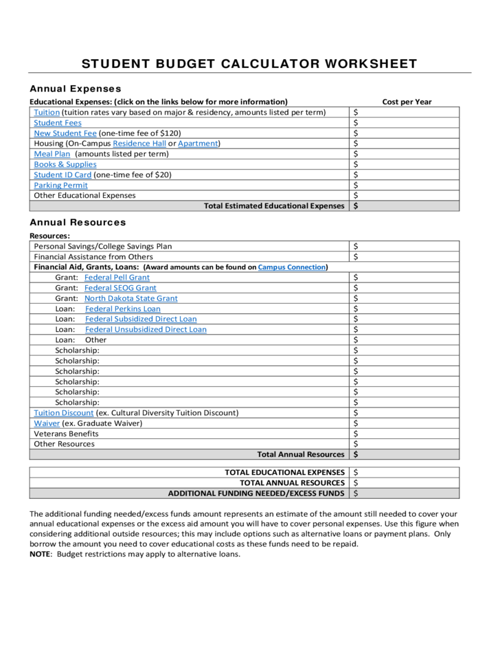 Budget Calculator Worksheet Free Download