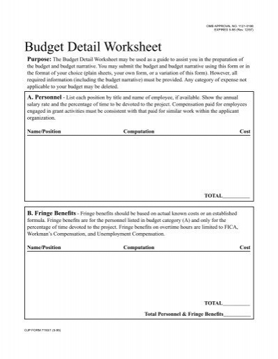 Budget Detail Worksheet