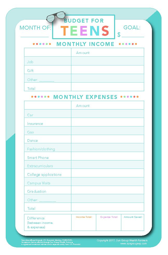 Budgeting Worksheets Teens Budget Budgeting