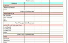 Chase Monthly Living Expense Worksheet Printable Worksheet Template