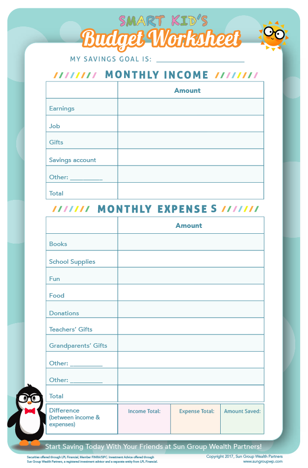 Children s Budget Worksheet 12 5 17 Budgeting Worksheets Budgeting 