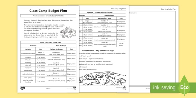 Class Camp Budget Plan Worksheet teacher Made 