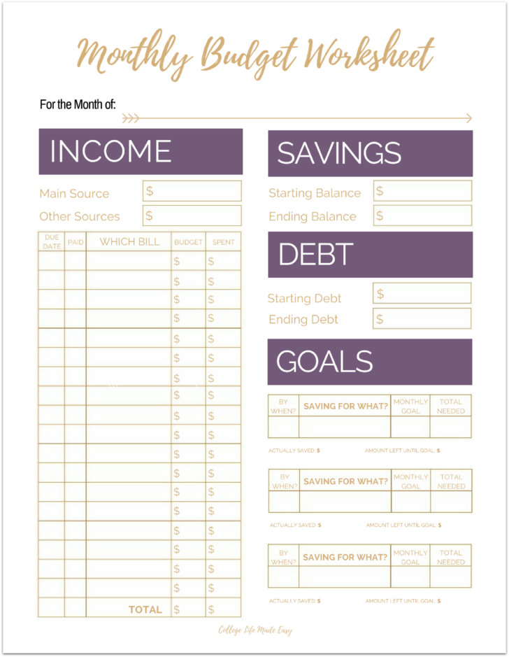 Budgeting Money Worksheets For Students
