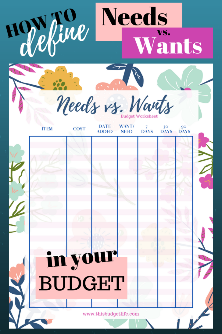 Defining Needs Vs Wants In Your Budget FREE Printable Budget ...