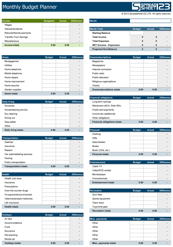 Download A Free Monthly Budget Spreadsheet For Excel