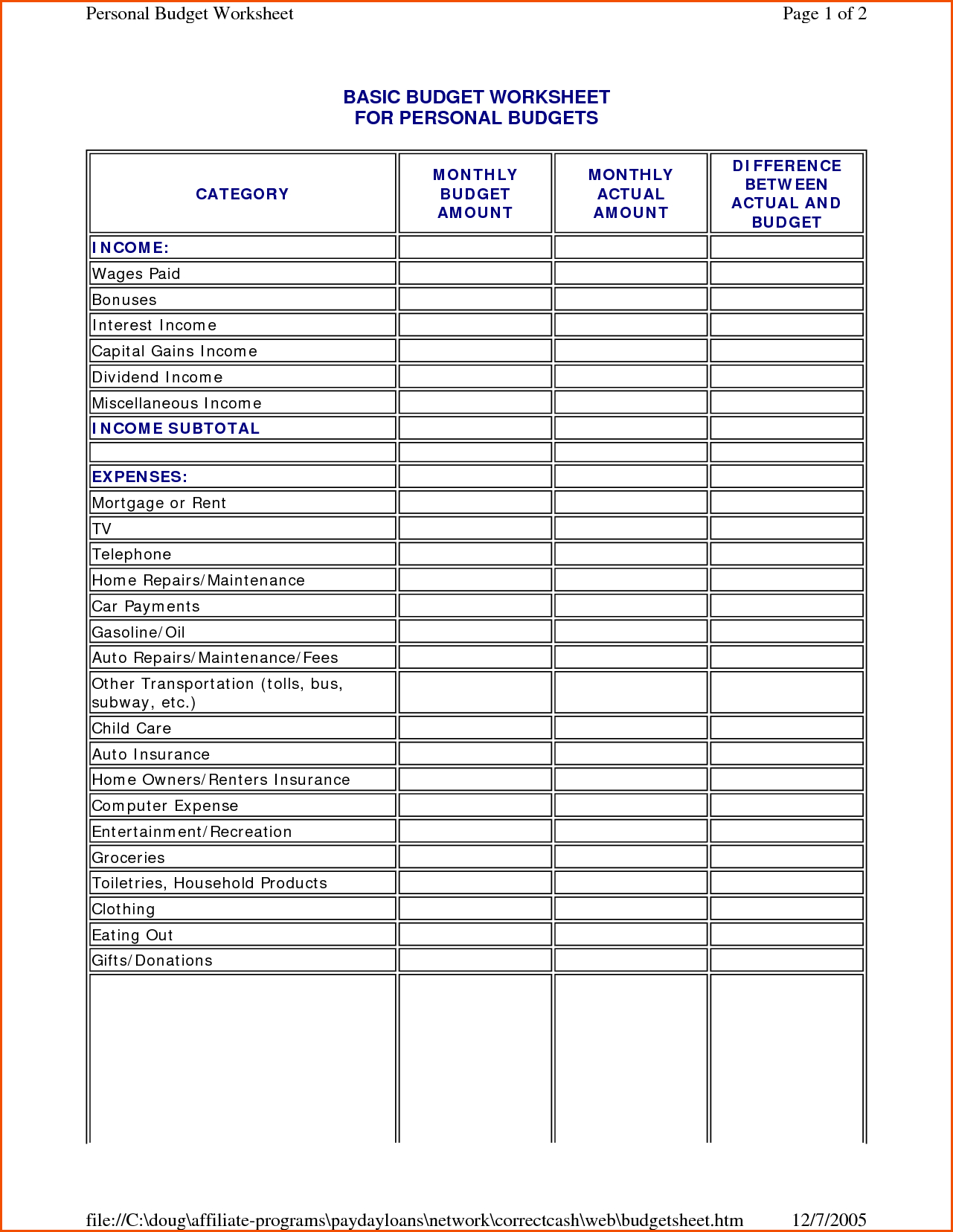 Easy To Use Budget Spreadsheet Regarding Budgets For Dummies Worksheets 