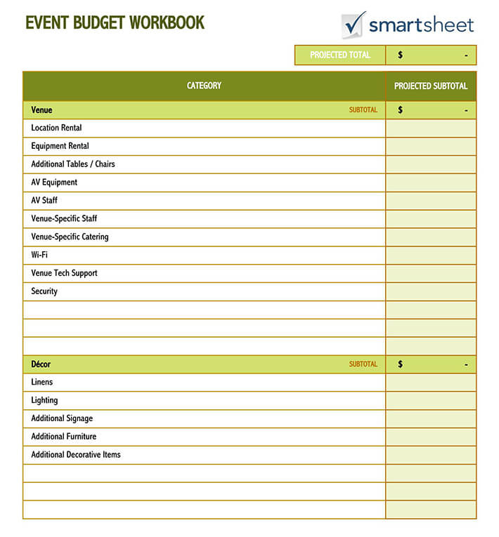 Event Budget Worksheet
