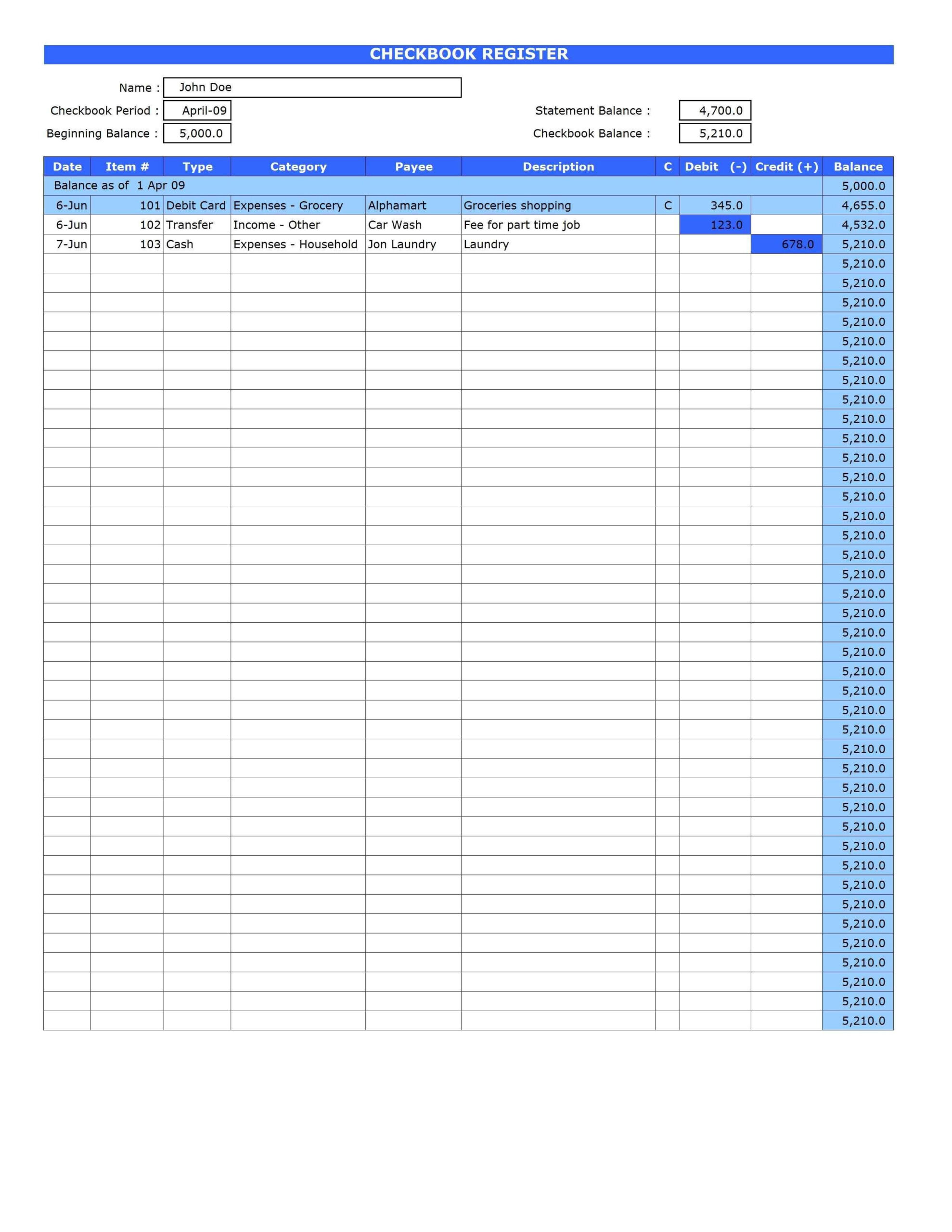 Excel Checkbook Register Template Recommended Free Checkbook Register 