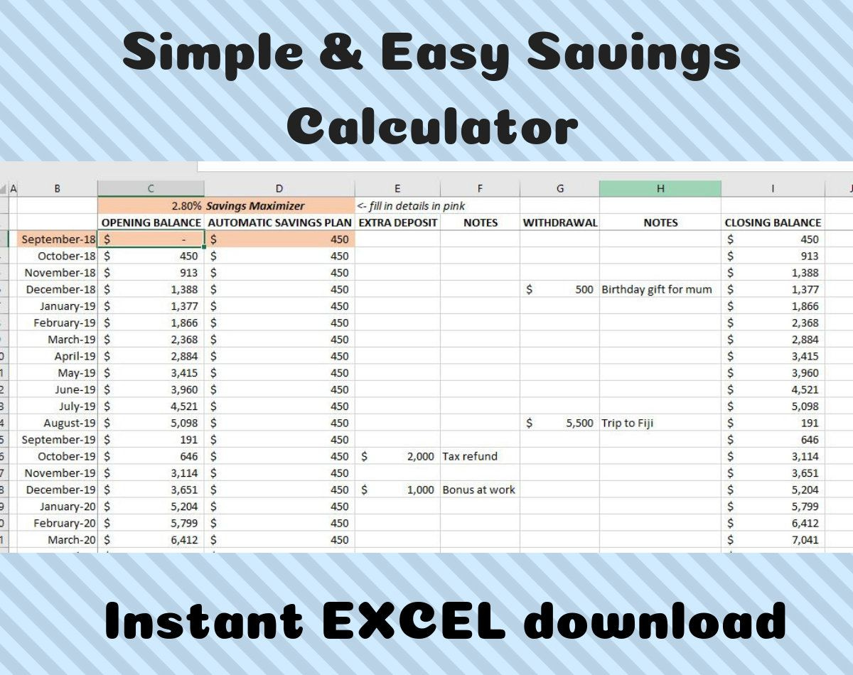 Excel Savings Calculator Excel Savings Spreadsheet Excel Savings 