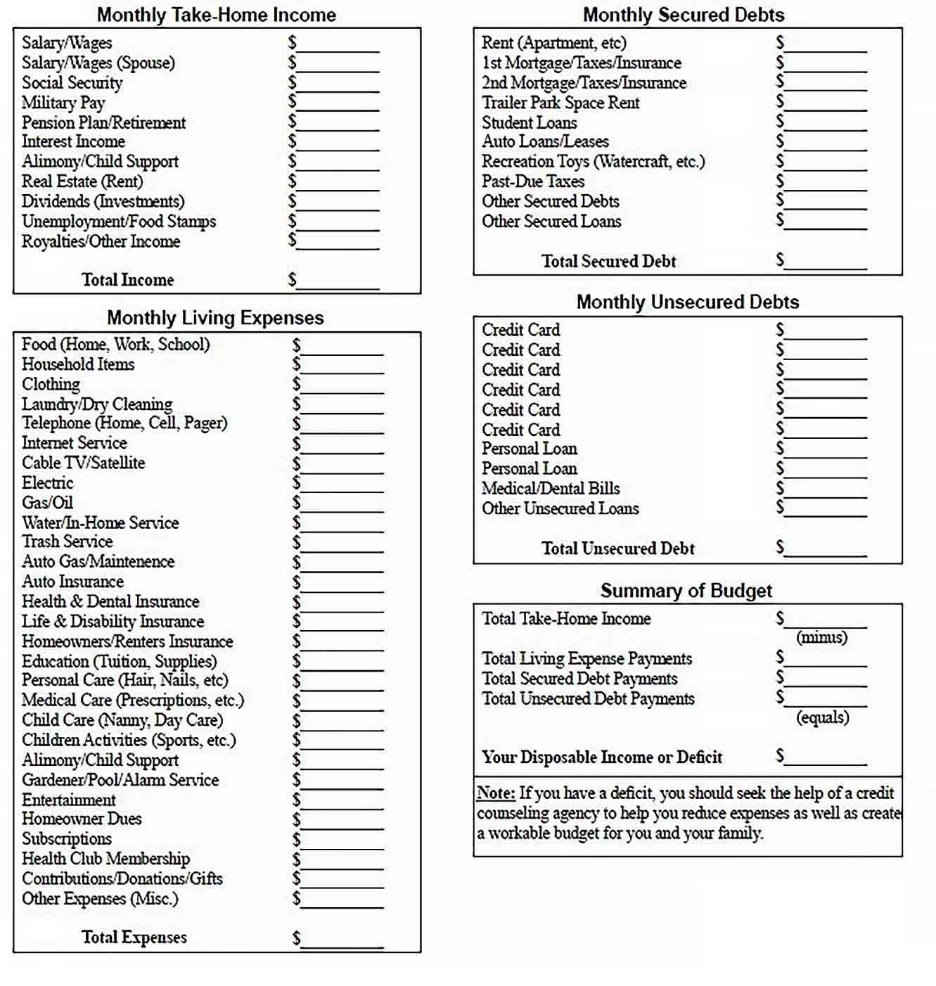 Family Budget Sample Template Culturopedia