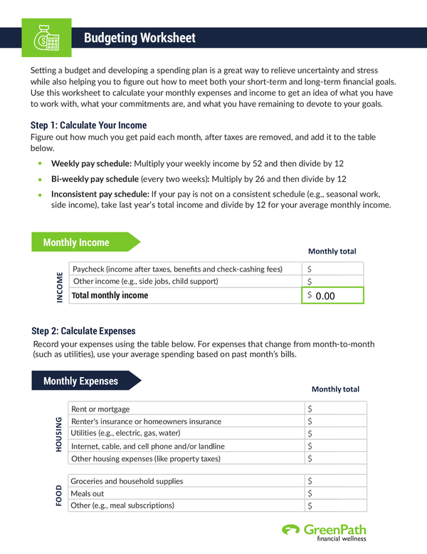 Fill Free Fillable GreenPath Financial Wellness PDF Forms
