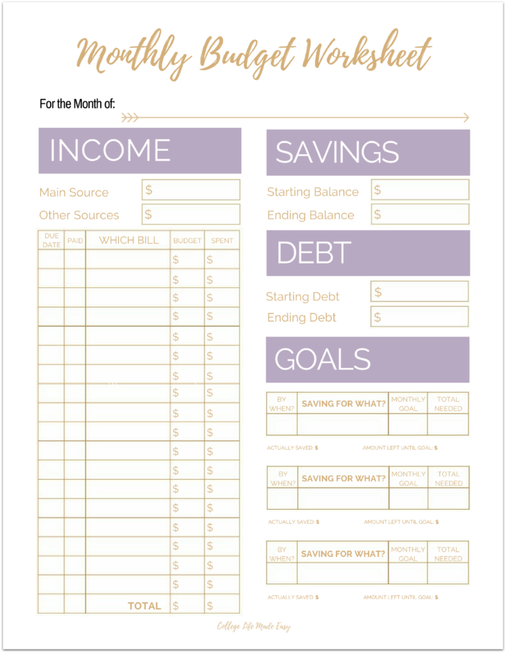 Free Simple Budgeting Worksheets