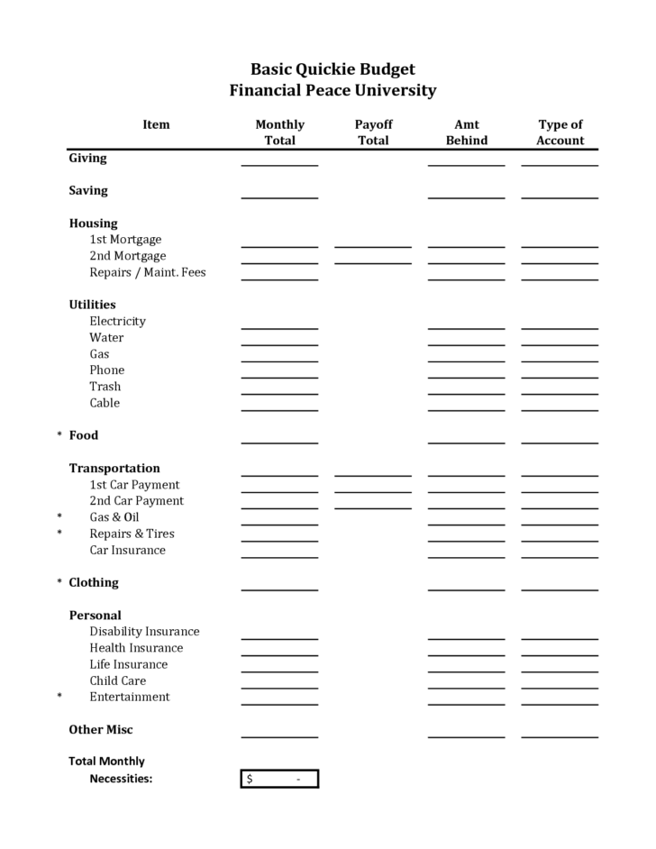 Budget Worksheets Printable Dave Ramsey
