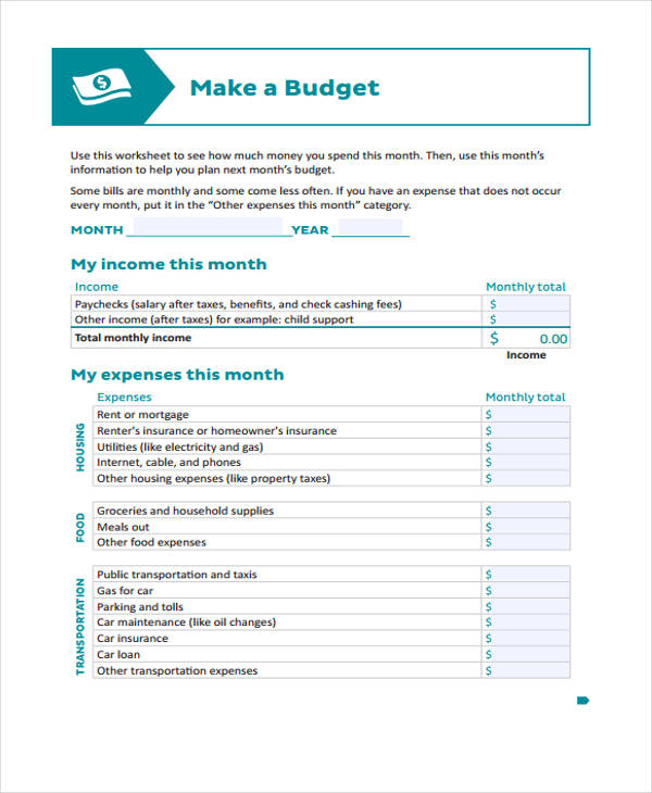 Consumer Budget Worksheet