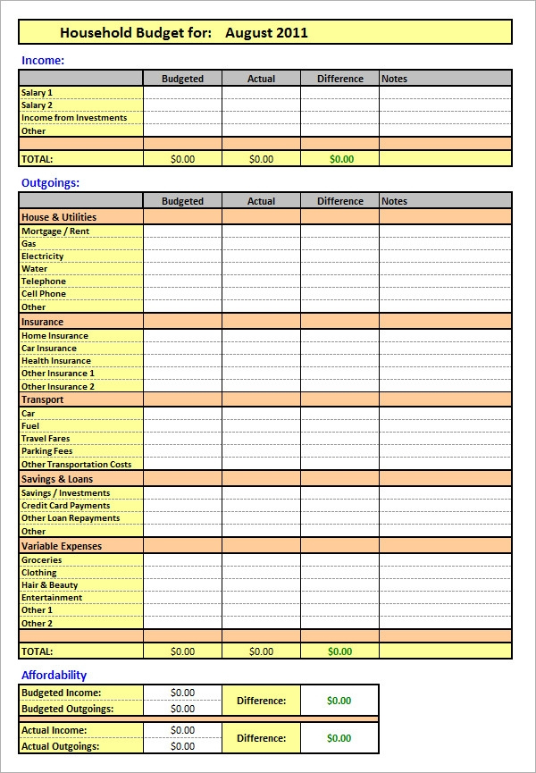Home Budget Worksheet Printable