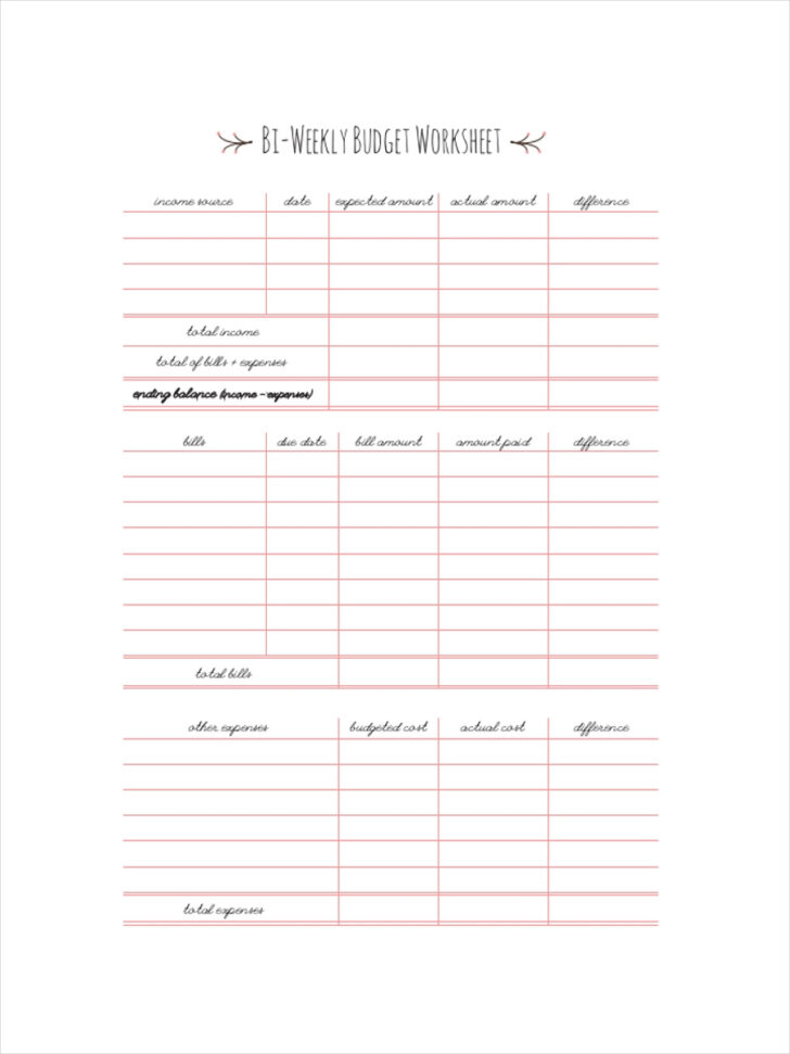 Budget Worksheet For Bi Weekly Pay