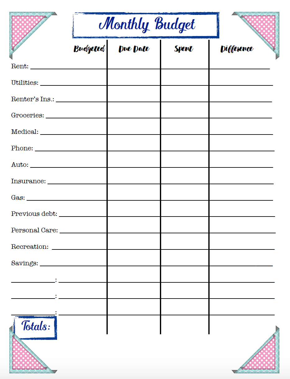 Free Budgeting Printables Expenses Goals Monthly Budget Budget 