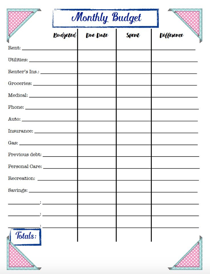Free Budgeting Printables Expenses Goals Monthly Budget 