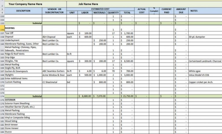 Free Estimating Budgeting Worksheet