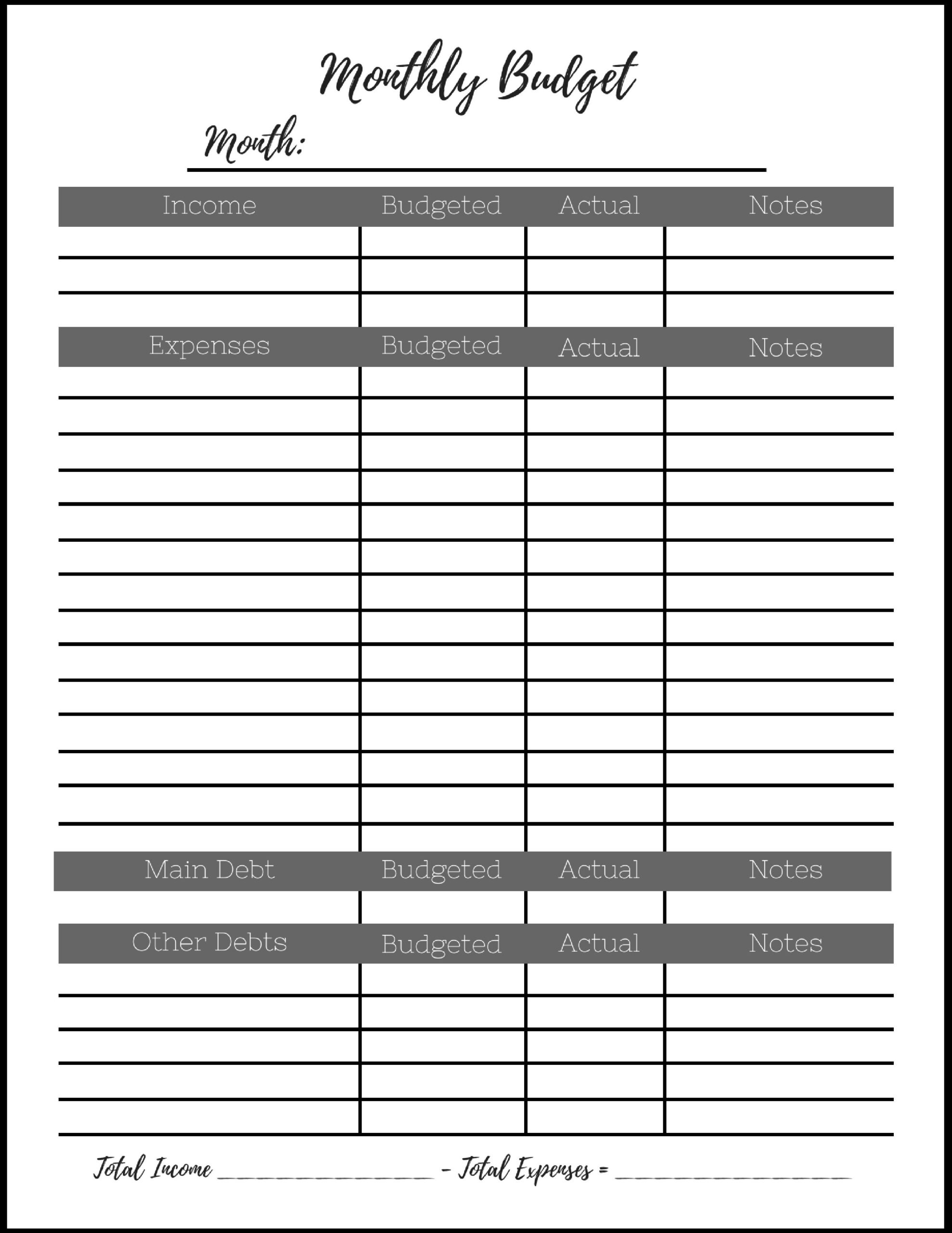 FREE Monthly Budget Template Instant Download Monthly Budget 