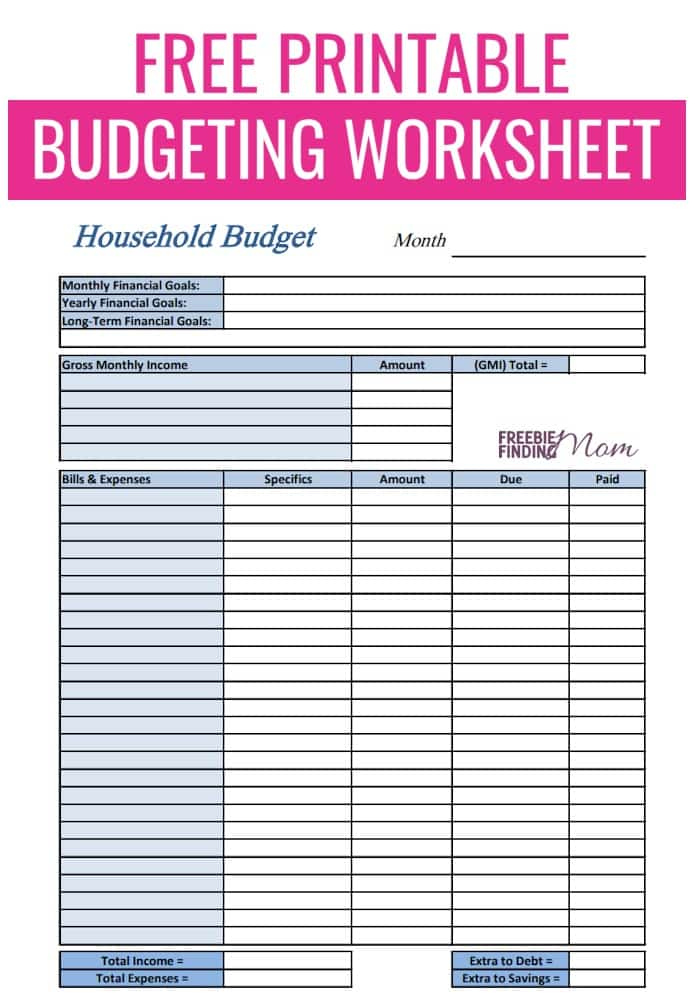 Free Printable Budgeting Worksheets For Young Adults