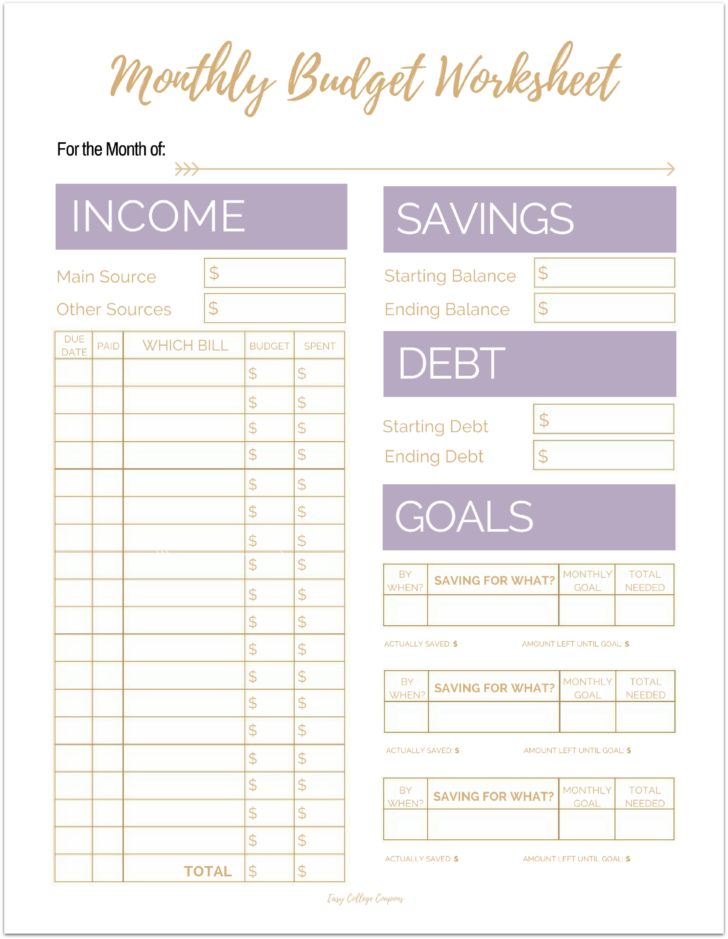 Free Printable Monthly Budget Worksheets