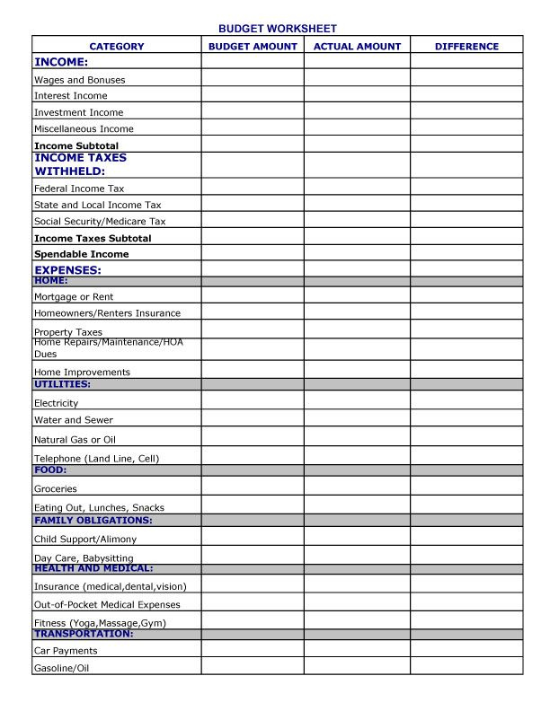 Free Printable Personal Budget Worksheet Personal Budget 
