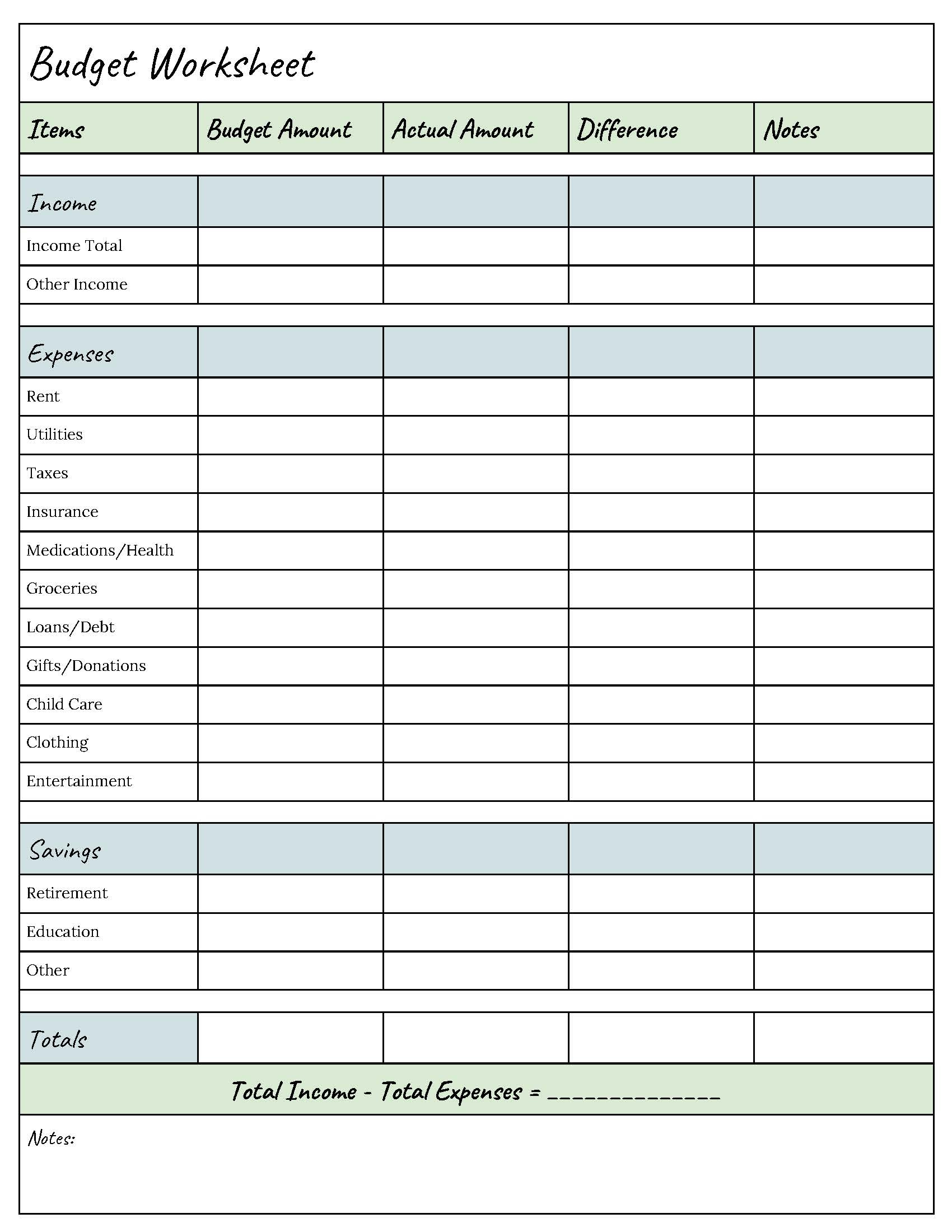 Budget Tracking Worksheet | Budgeting Worksheets