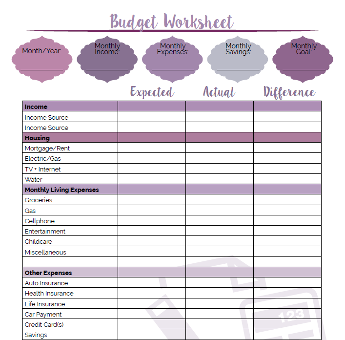 Fun And Pretty Printable Budget Worksheet With Custom Spots To Fits 