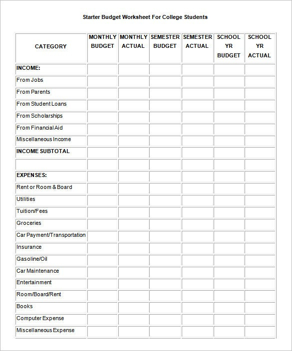 Geeky Printable Budget Worksheet For College Students Roy Blog
