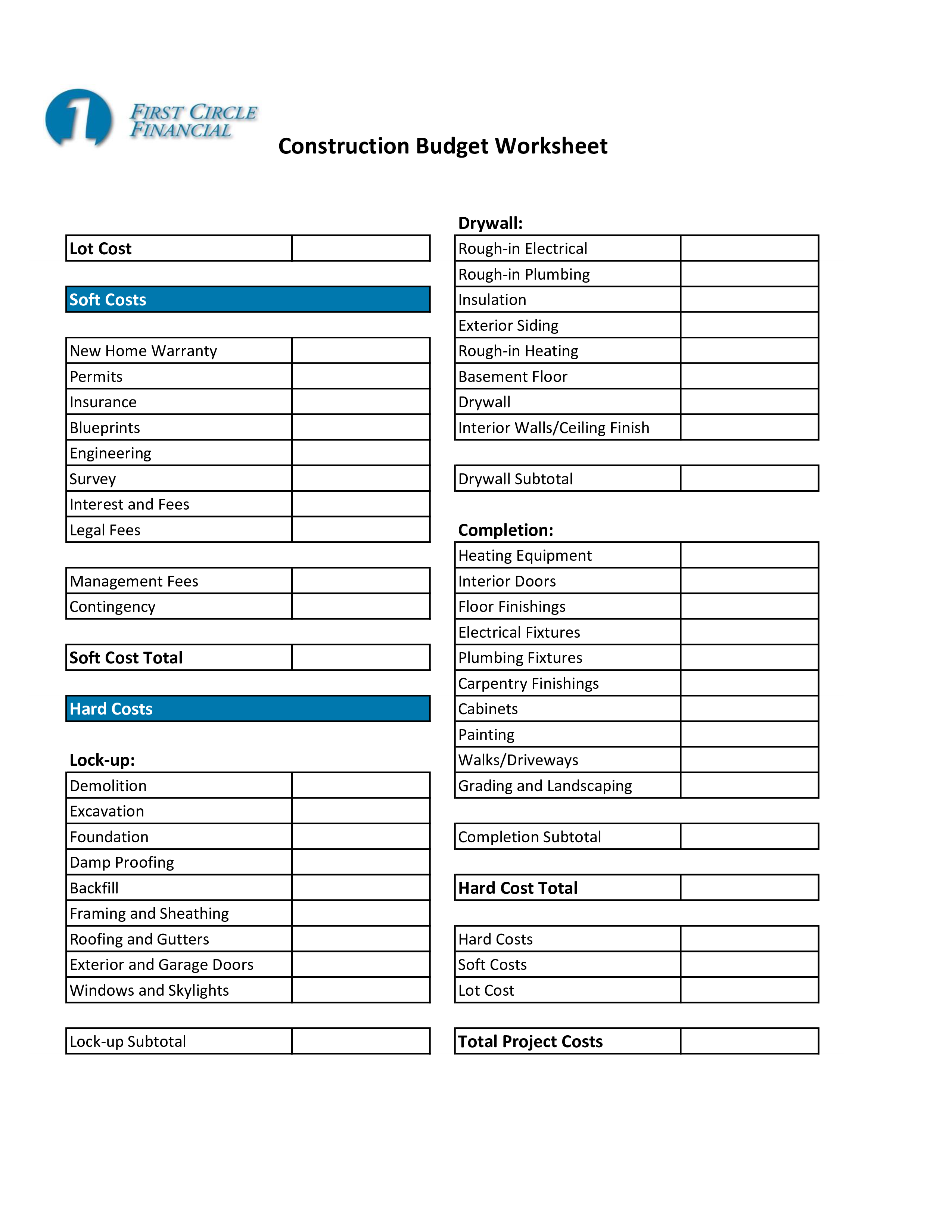 Home Construction Budget Worksheet How To Create A Home Construction 
