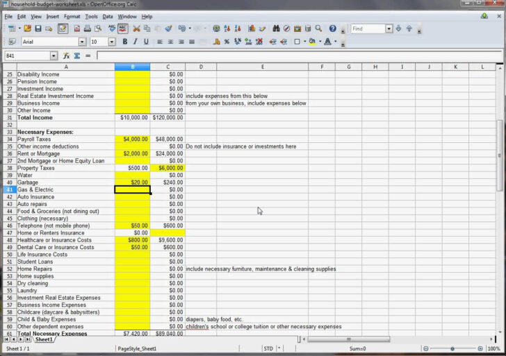 Home Budget Worksheet Excel
