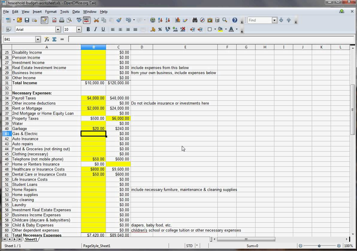 excel 2007 household budget
