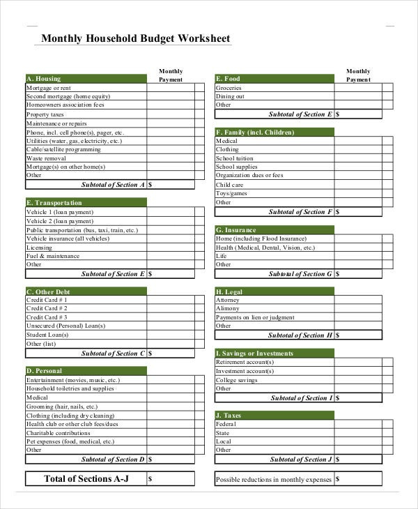 Household Budget Template 12 Free Sample Example Format Free 