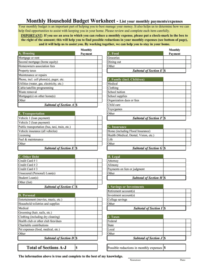 Budget Worksheets Free Printable Fillable