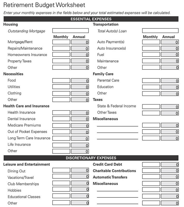 Budget Worksheet For Senior Citizens Budgeting Worksheets