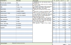 Menu Recipe Cost Spreadsheet Template