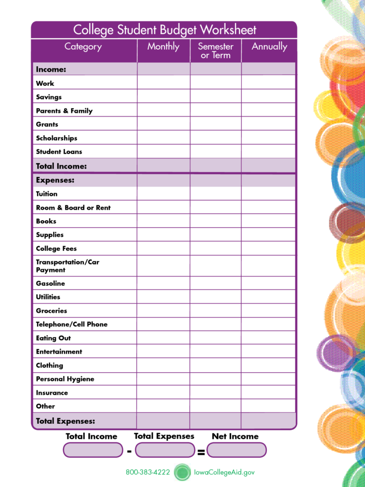 Budgeting Worksheets For Students