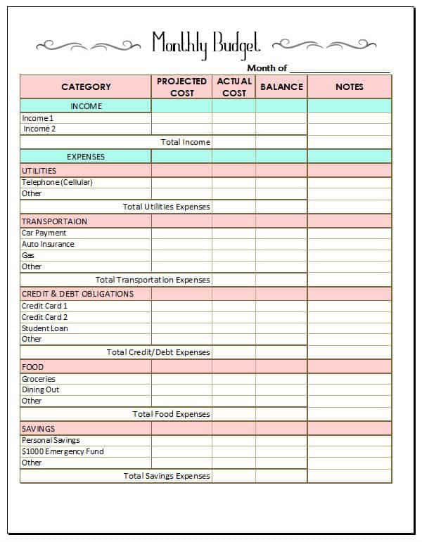 Monthly Budget Worksheet Example Worksheets